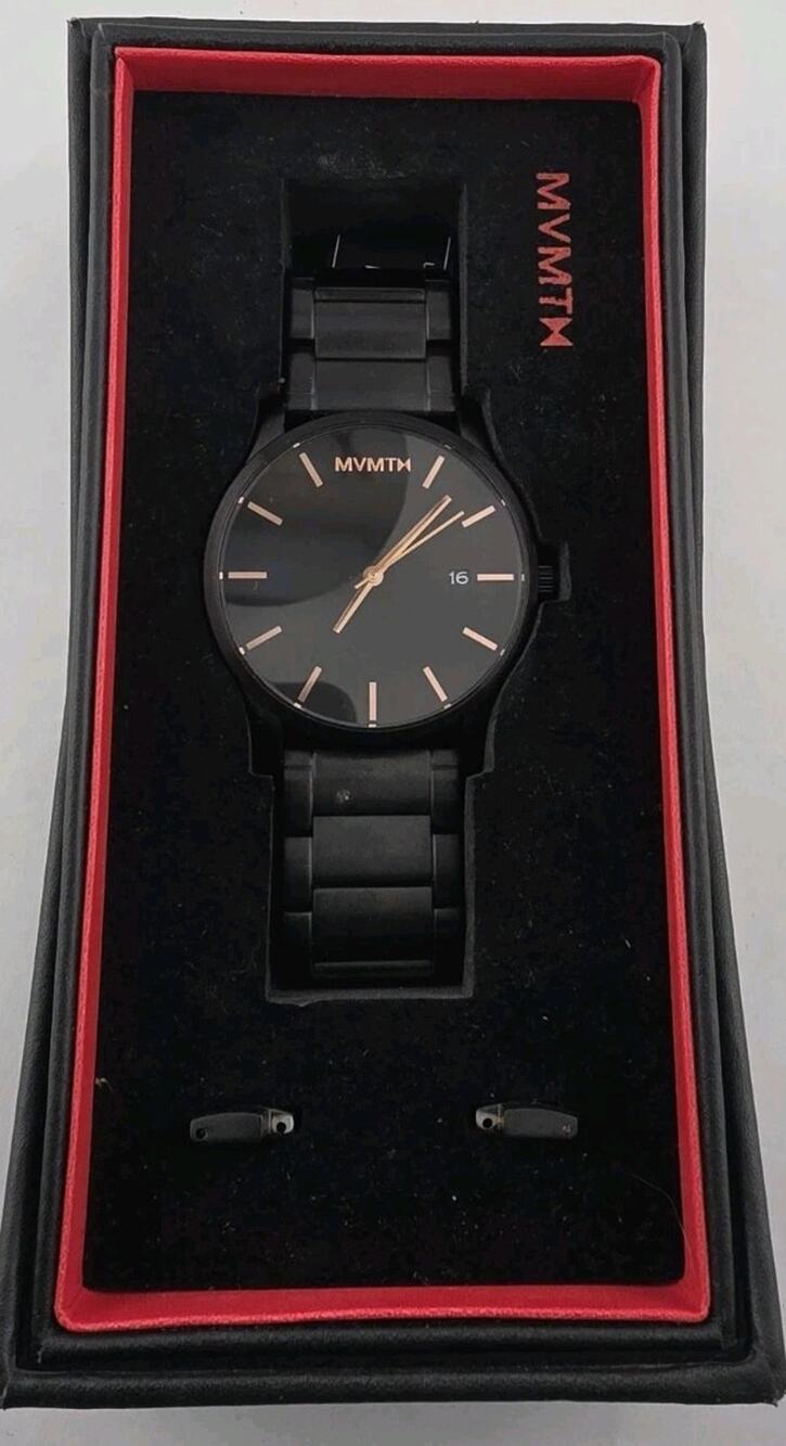 New In Box Mens MVMT M62 Date Function Black Out Quartz Watch New Battery